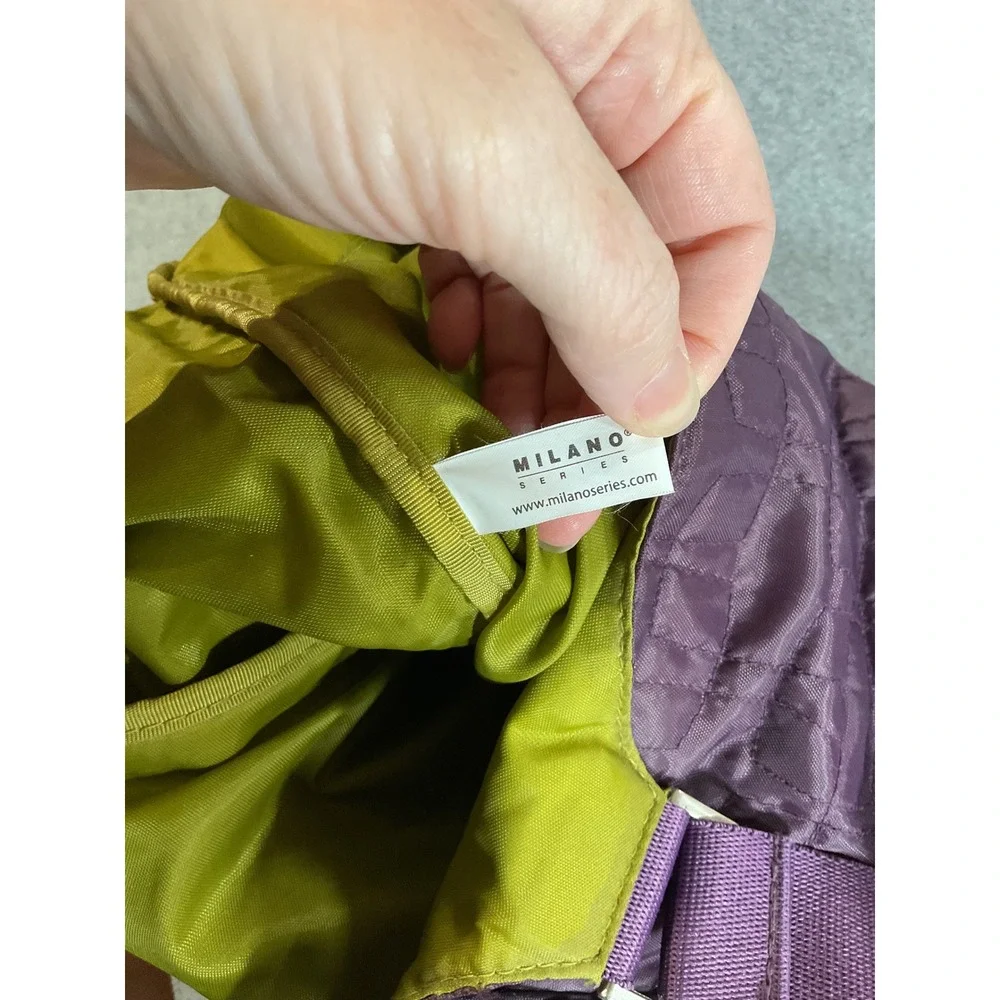 Milano Series Quilted Shoulder Bag Plum Purple Lime Green Lining Tote